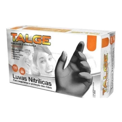 Luva Nitrílicas Preta s/ Pó M Talge 100 Unidades