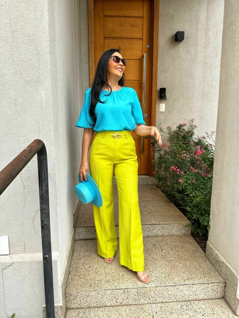 Calça Pantalona com Cinto Em Tencel Rayon Cheroy