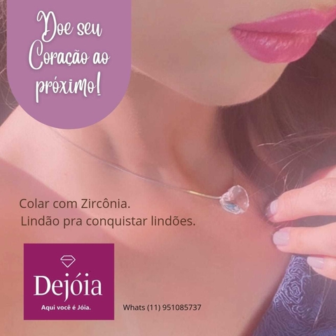 colar de zircônia formato de coração em prata 925.