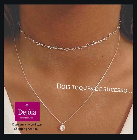 Kit colar ponto de luz e colar choker de coração em prata 925.