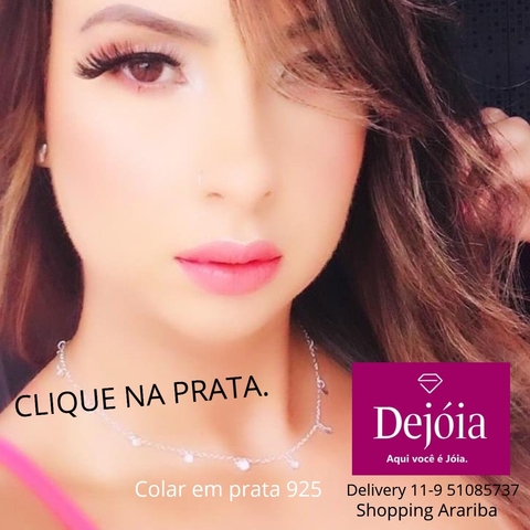 Colar choker com pingentes de corações em prata 925.