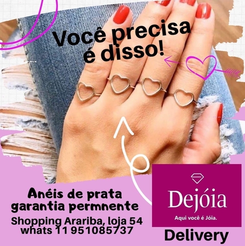 Anel coração vazado em prata 925.