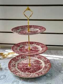 Triolet, masitero de tres niveles loza inglesa olde country Castles Ironstone Rojo Rosa