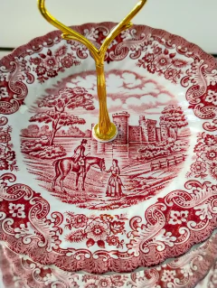 Triolet, masitero de tres niveles loza inglesa olde country Castles Ironstone Rojo Rosa - tienda online