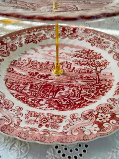 Triolet, masitero de tres niveles loza inglesa olde country Castles Ironstone Rojo Rosa en internet