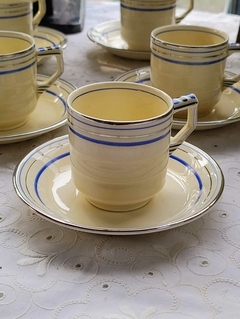 Duo de Cafe en Loza Inglesa Grindley Belgravia con virola azul - comprar online