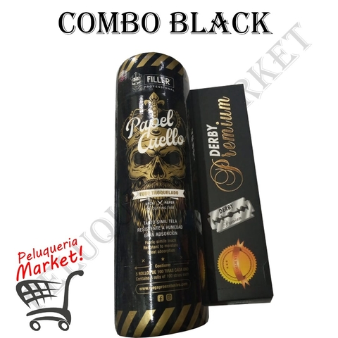 Combo de Barbería Rollo Cuello Black Filler Premium/Profesional + 1 Blister de Filos derby premium