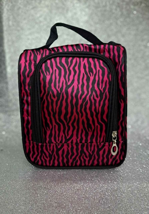 Porta Cosmeticos Necesar , doble Bolsillo, Cebra Fucsia y Negro