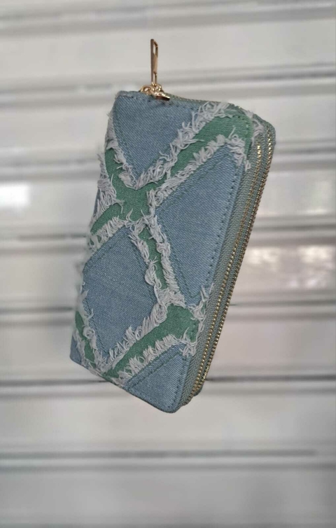 Billetera Jeans Modelo Rombo con Verde Claro, doble cierre.