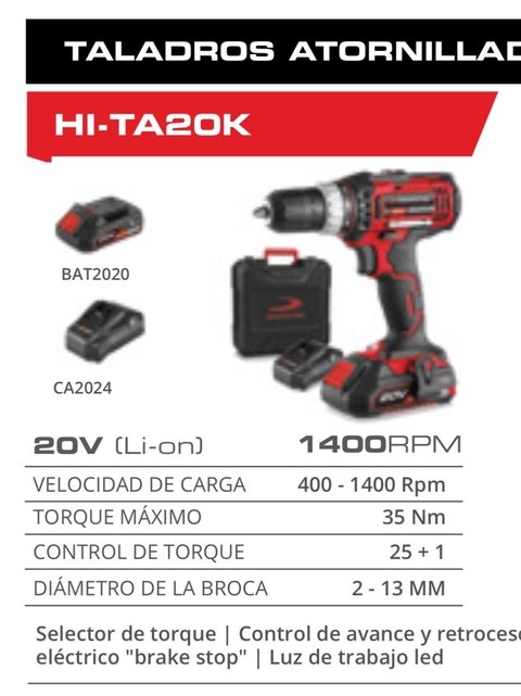 taladro atornillador dahiatsu 13mm 20v completo