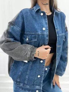 Campera de jean combinada con algodon rustico