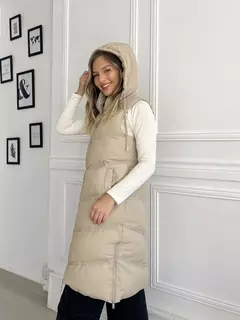 Chaleco puffer largo con capucha - comprar online