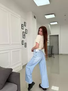 Wide leg jean Rebecca efecto cintura desflecada - tienda online