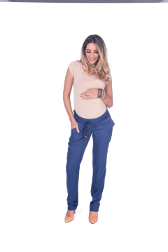 Calça gestante crepe reta marfim - comprar online