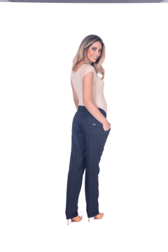 Calça gestante crepe reta marinho