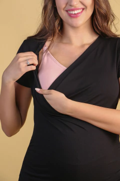 Blusa gestante e amamentação drapeada manga curta verde
