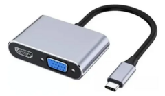 CONVERSOR DE VÍDEO ADAPTADOR USB C PARA HDMI E VGA 2X1