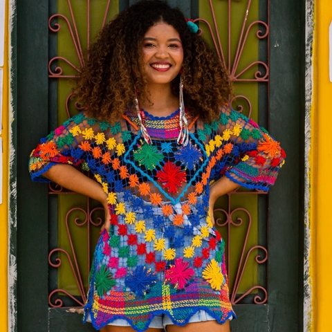 Blusão Renata em Renda Filé - Colorido