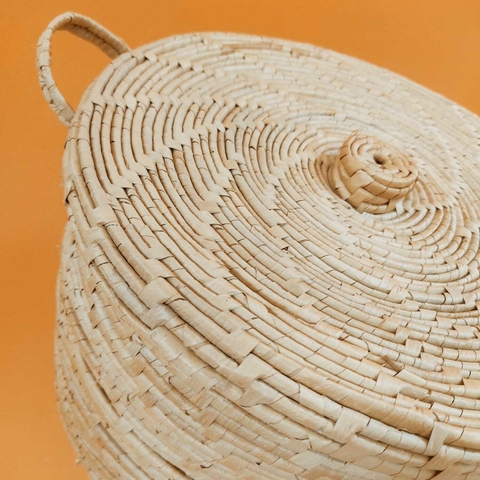 Cesto com Tampa e Alça Carnaúba G - Cru