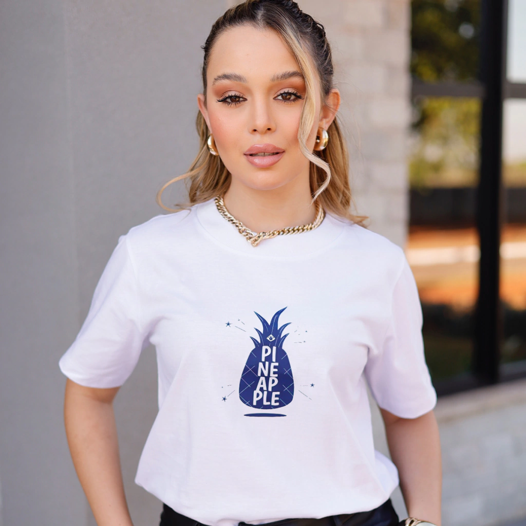 Camiseta Oversized Feminina Conforto Moda Abacaxi Casual