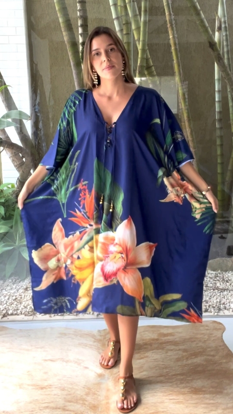 Kaftan Brasil Marinho Curto