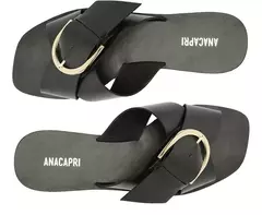 ANACAPRI Rasteira Tiras Cruzadas Fivela Couro Preta Night - Morena Shoes
