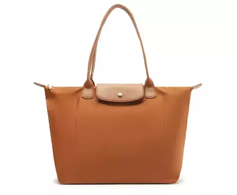 ANACAPRI Bolsa Shopping Grande Nylon Botão Marrom