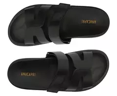 ANACAPRI Papete Tira H May Monocolor Couro Preta - Morena Shoes