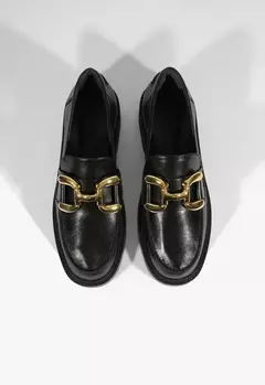 SCHUTZ Loafer Dylan Chain Couro Preto - Morena Shoes