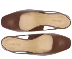 ANACAPRI Sapatilha Salto Bloco Slingback Ponta Quadrada Marrom