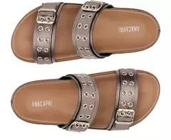 ANACAPRI Papete Tira Dupla Fivelas Cinza - Morena Shoes