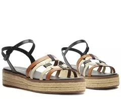 ANACAPRI Sandália Plataforma Corda Recortes Couro Tricolor Azul - comprar online