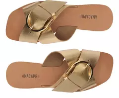 ANACAPRI Rasteira Tiras Cruzadas Fivela Couro Elise Dourada - Morena Shoes