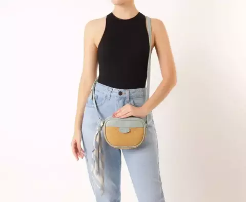 ANACAPRI Bolsa Tiracolo Média Raffia Com Lenço Azul