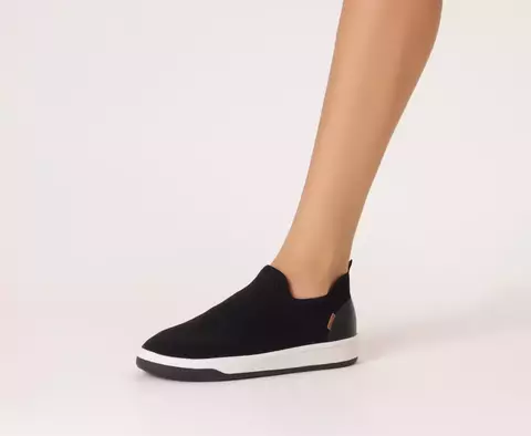 Tênis Slip On Knit Preto Sola Bicolor