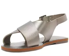 ANACAPRI Rasteira Monocolor Tiras Cruzadas Couro Prateada - Morena Shoes