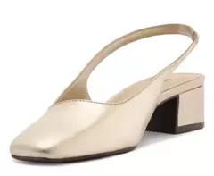 ANACAPRI Sapatilha Salto Bloco Slingback Ponta Quadrada Dourada - Morena Shoes