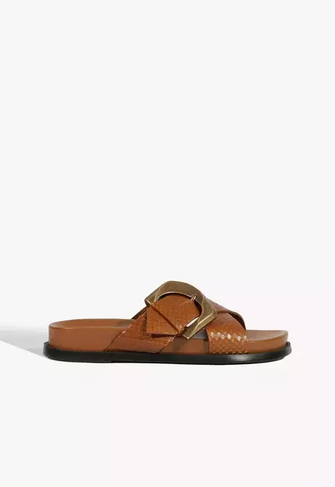 SCHUTZ Sandália Papete Couro Fivela Marrom