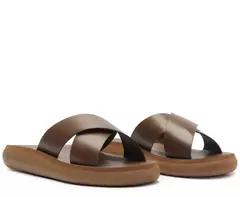 ANACAPRI Rasteira Anatomica Tiras Cruzadas Couro Marrom - comprar online