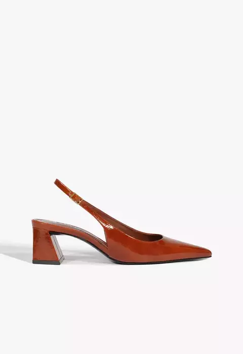 SCHUTZ Scarpin Slingback Rhonda Mid Verniz Marrom