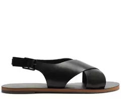 ANACAPRI Rasteira Monocolor Tiras Cruzadas Couro Preta - comprar online