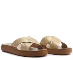 ANACAPRI Rasteira Anatomica Tiras Cruzadas Couro Dourado - comprar online