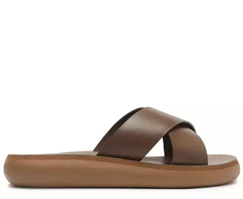 ANACAPRI Rasteira Anatomica Tiras Cruzadas Couro Marrom