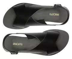 ANACAPRI Rasteira Monocolor Tiras Cruzadas Couro Preta - Morena Shoes