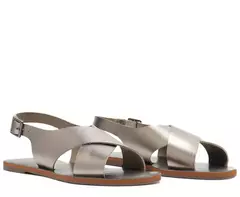 ANACAPRI Rasteira Monocolor Tiras Cruzadas Couro Prateada - comprar online