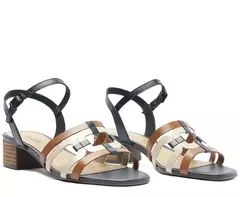 ANACAPRI Sandália Recortes Couro Salto Tricolor Azul - comprar online