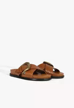 SCHUTZ Sandália Papete Couro Fivela Marrom - comprar online