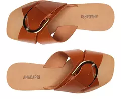 ANACAPRI Rasteira Tiras Cruzadas Fivela Couro Elise Marrom - Morena Shoes