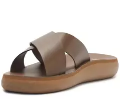 ANACAPRI Rasteira Anatomica Tiras Cruzadas Couro Marrom - Morena Shoes