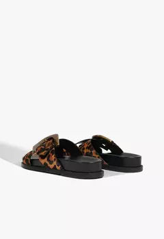 SCHUTZ Sandália Papete Couro Fivela Animal Print Marrom na internet